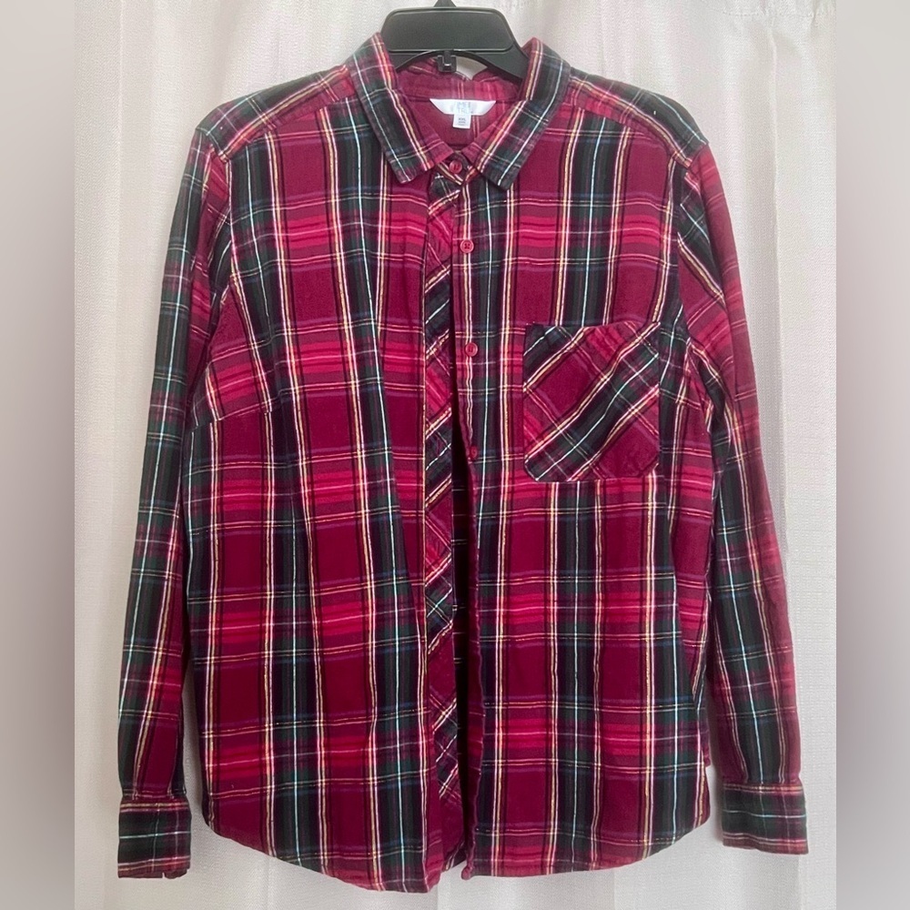No Boundaries Red Plaid Button Front Flannel Shirt XXL Plus Size 2X